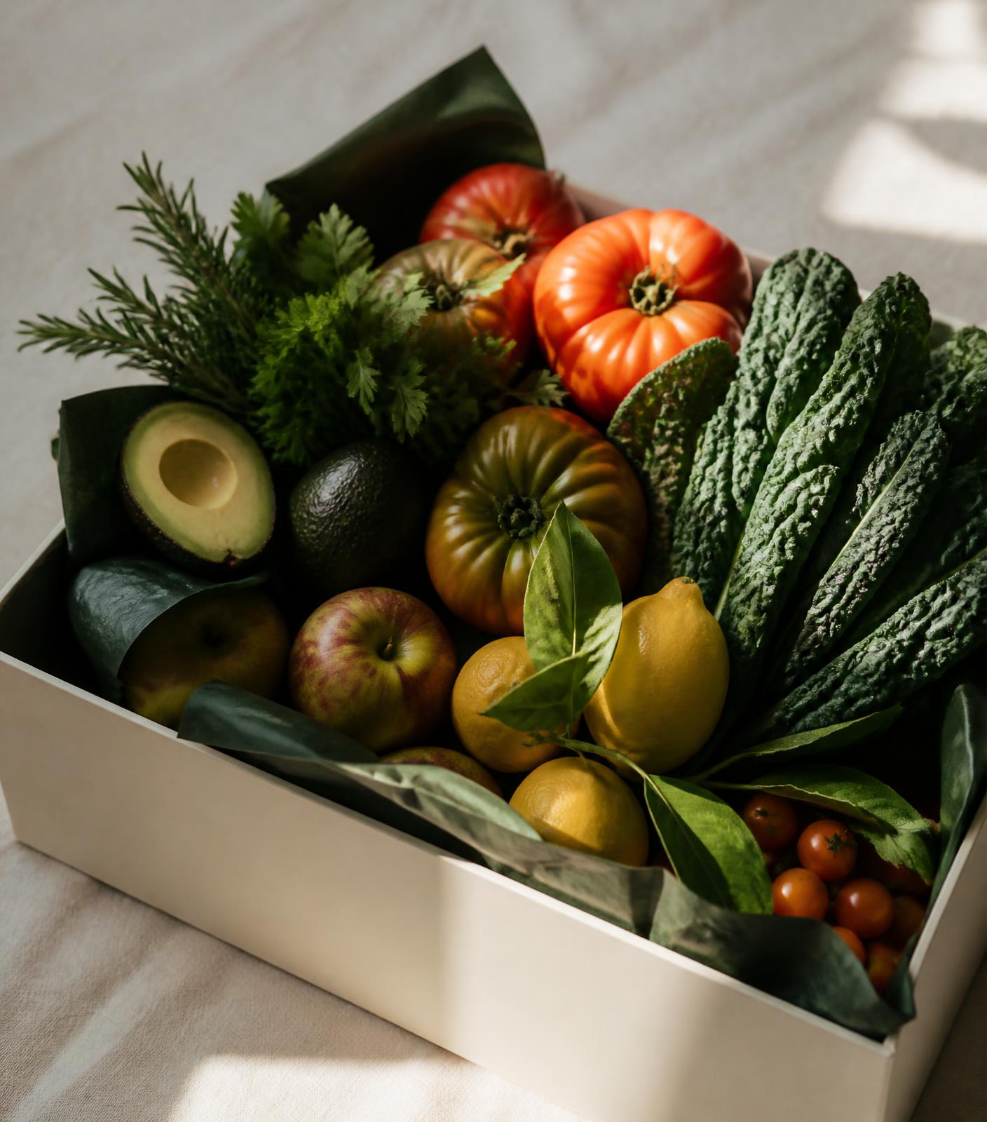 Caja LOAM con frutas y verduras frescas seleccionadas